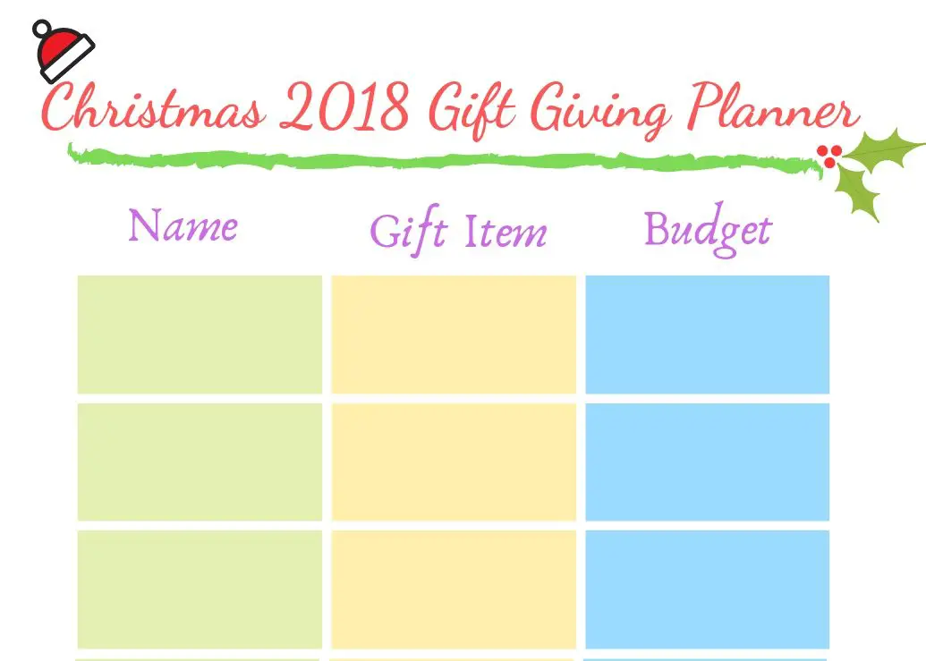 Christmas 2018 Gift Giving Planner Free Printable, Mom Finance Blog
